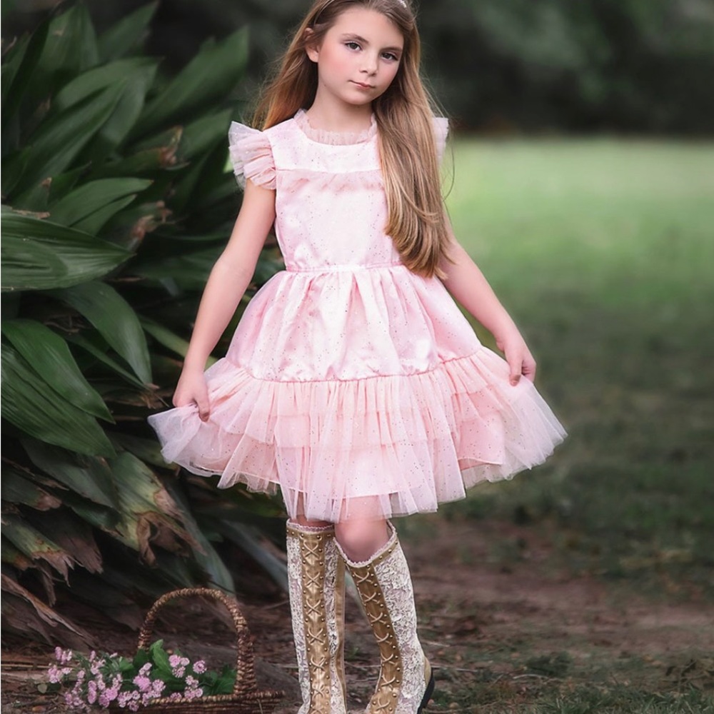 💕 Trish Scully Ruffle-Trim ELODIE DRESS ~ Pink Size 8 💕